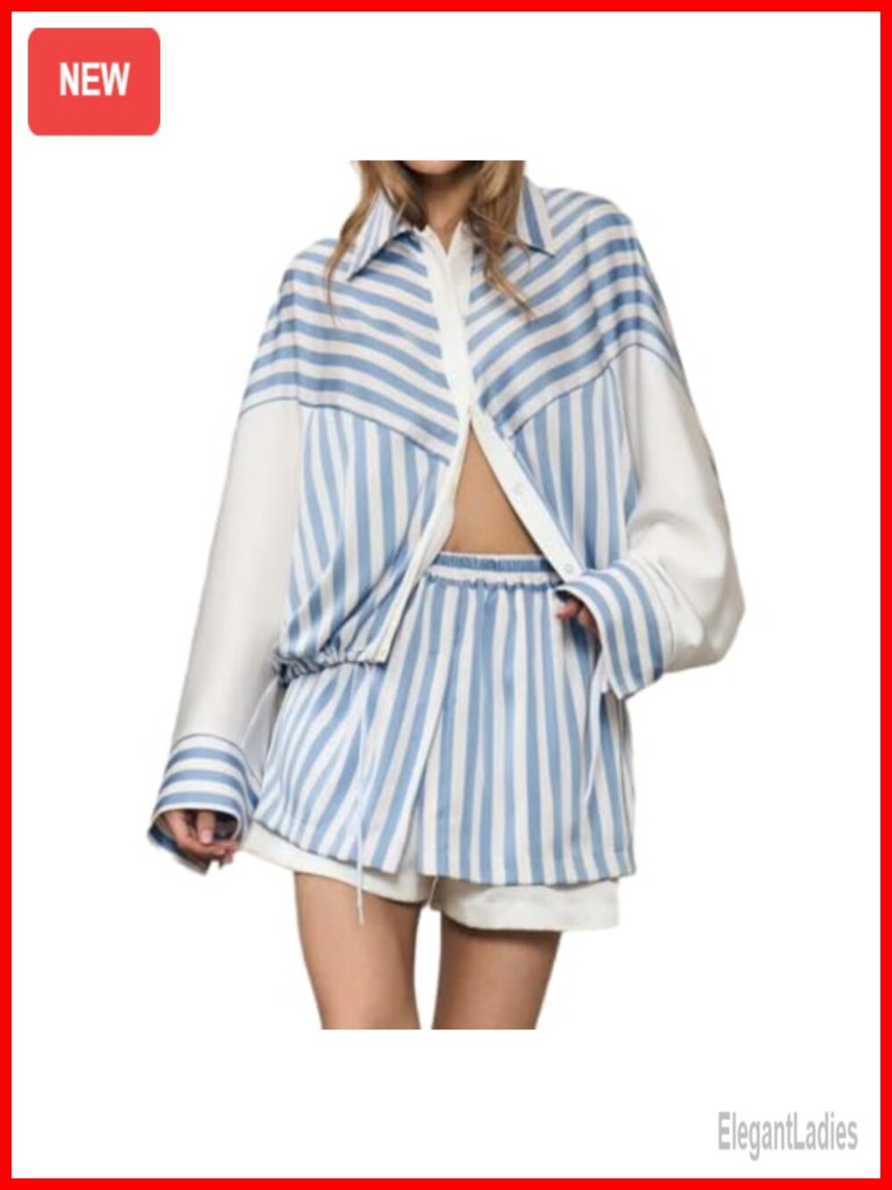 Women's 2 Piece Lounge Set Button Up Striped Shirt & Shorts Casual Vacation